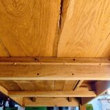 Solid oak farmhouse table with central drawer and extension