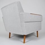 Fauteuil moderne du milieu du siècle, restauré, 1960, tissu gris clair