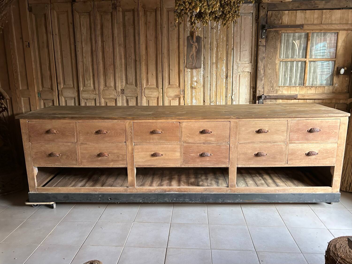 Large antique sideboard with 12 drawers