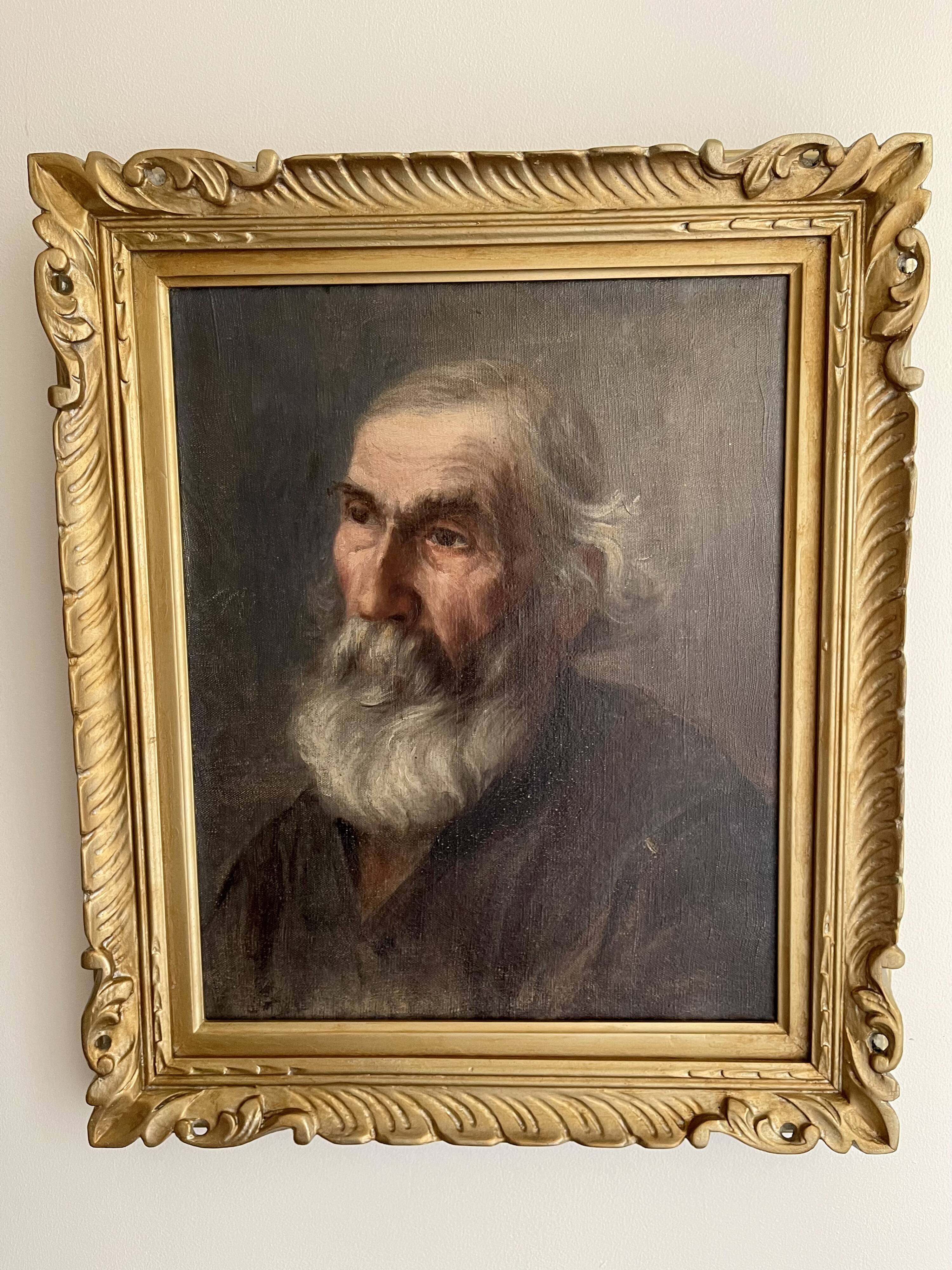 Painting portrait old wise man with beard oil painting