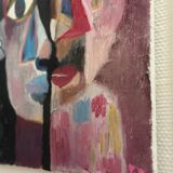 Contemporary painting face portrait geometric cubism expressionism "DUALITY" - Original work on canvas