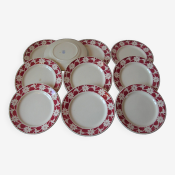 Lot of 10 old half porcelain dessert plates Badonviller France tableware