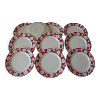 Lot of 10 old half porcelain dessert plates Badonviller France tableware