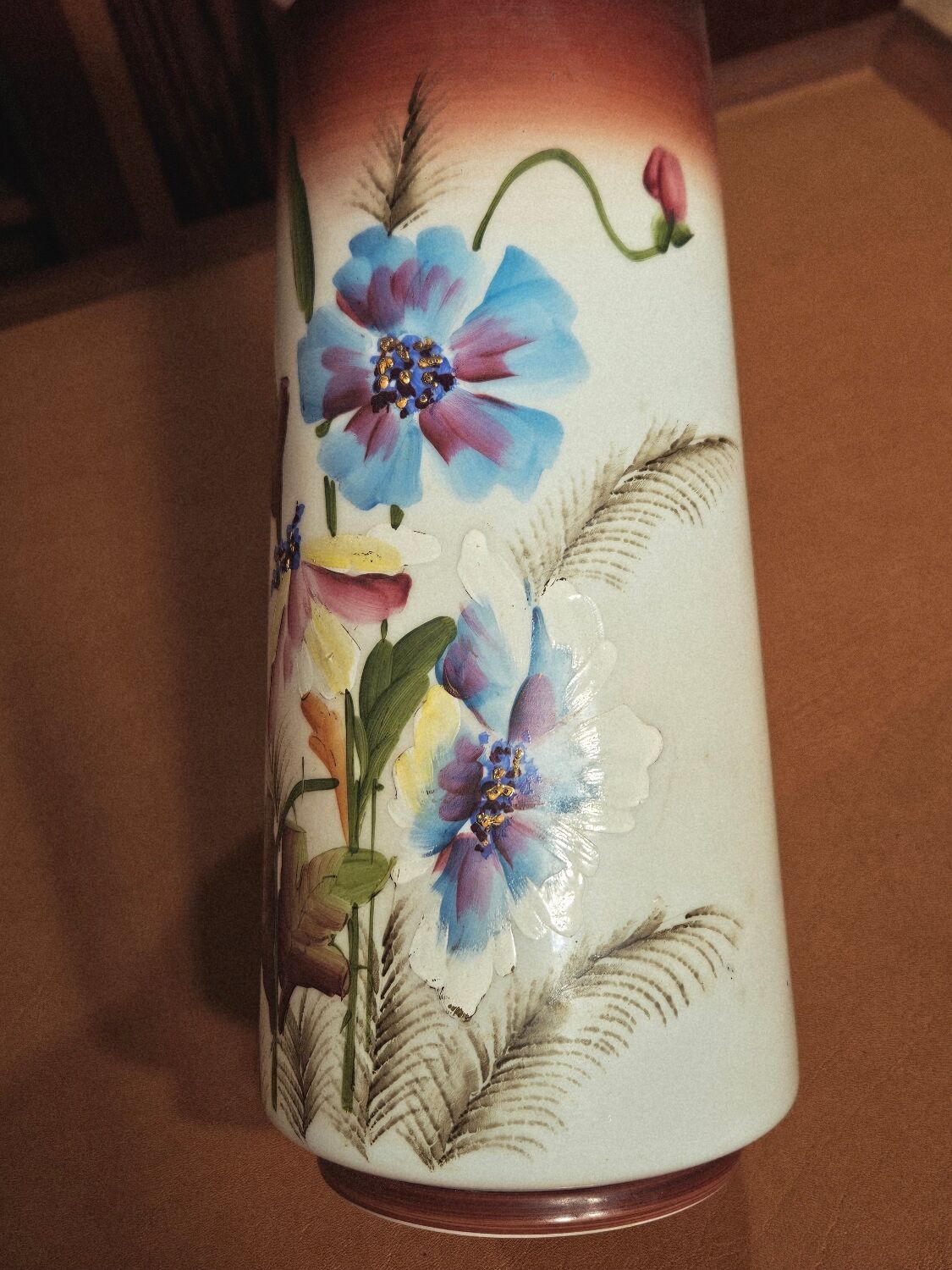 Antique Opaline Vase with Floral Decoration 1900 Art Nouveau