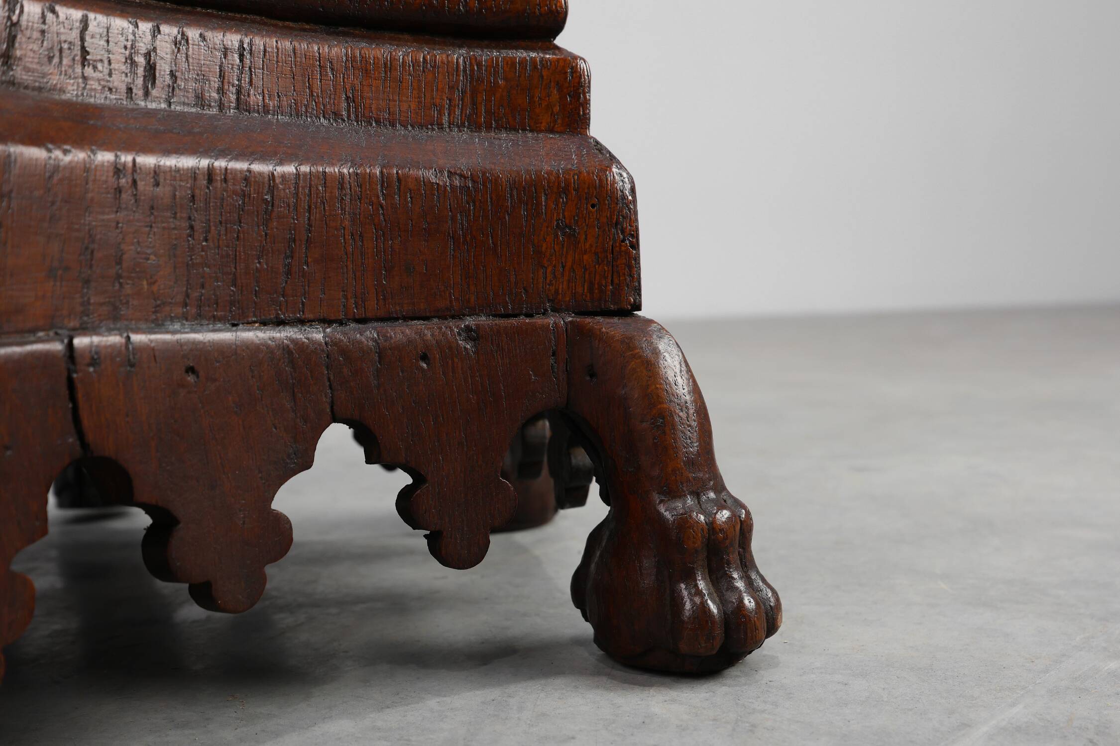 Neo-Gothic Oak Umbrella Stand with Sculptural Carving, France, 19th Century