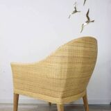 Pair of teak and rattan armchairs