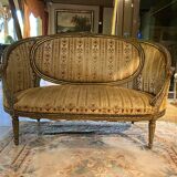 Canapé corbeille de style Louis XVI, bois laqué gris/vert vers 1900