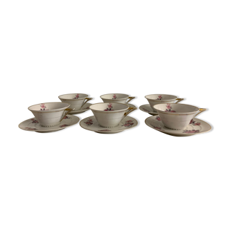 Set de 6 tasses et 6 sous-tasses en porcelaine de Limoges