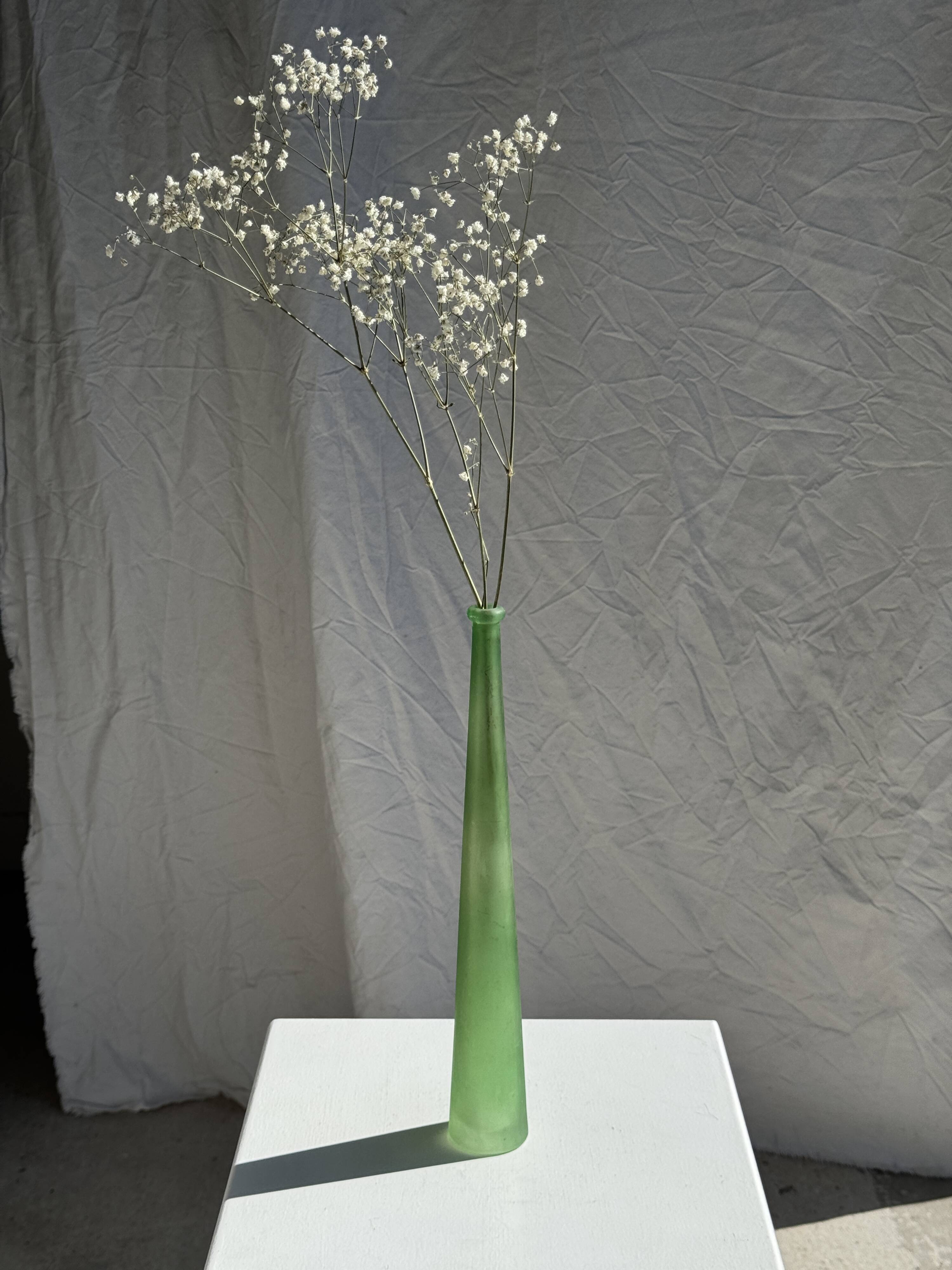 Vintage polished green glass soliflore vase H32