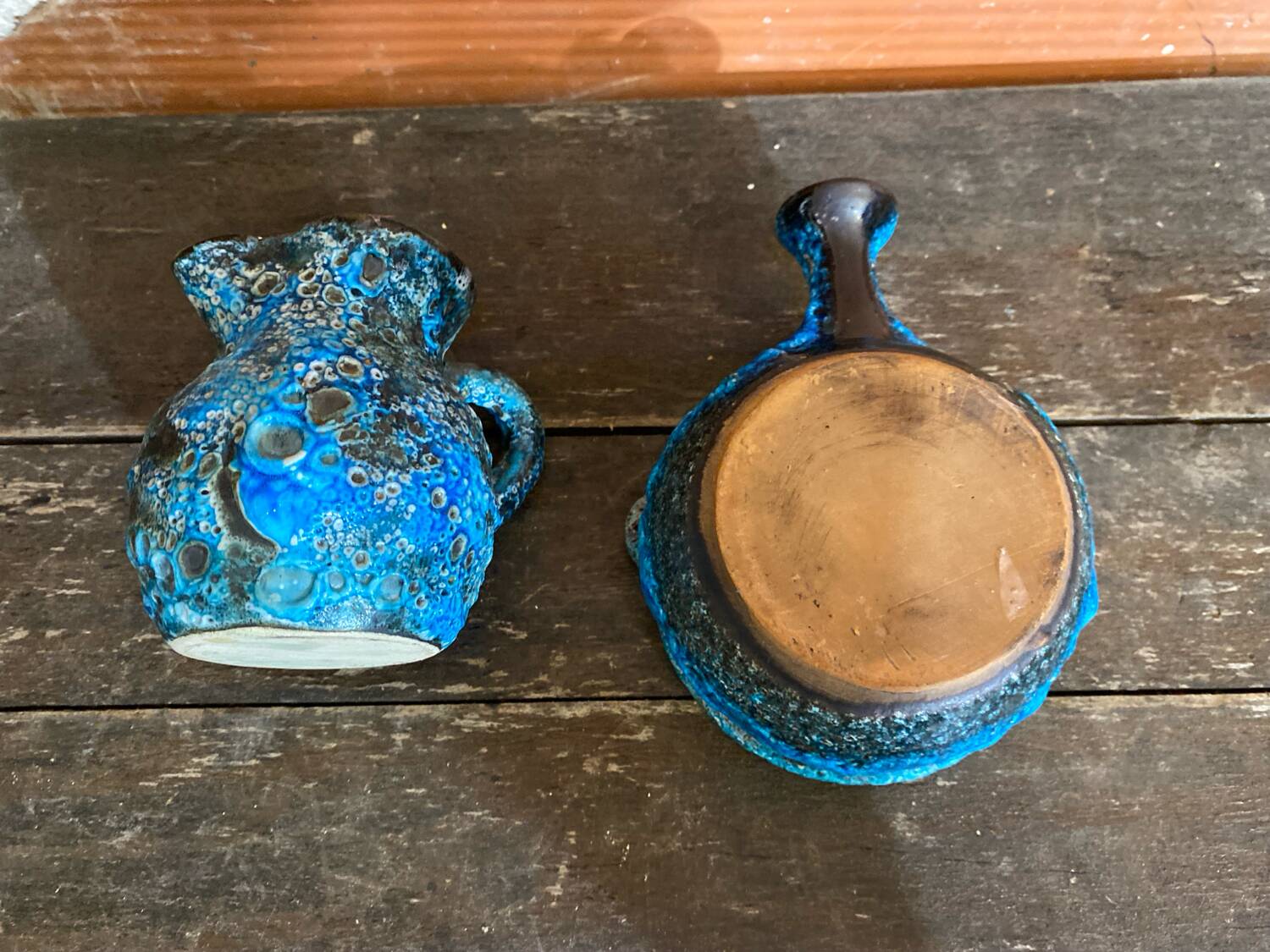 Pichet + Pan Charles CART Cyclope Ceramic Blue France Vintage #D5