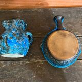 Pichet + Pan Charles CART Cyclope Ceramic Blue France Vintage #D5