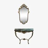 Bronze wall console and mirror.