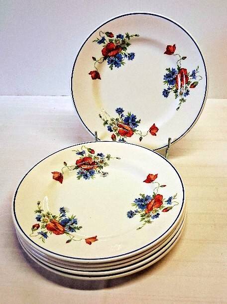 6 flat plates from Salins les Bains, "Poppies" pattern, in very good condition