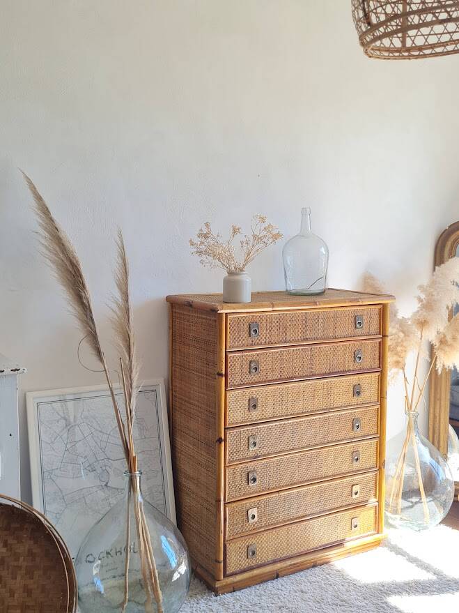 Rattan chest of drawers circa 1970, Dal Vera
