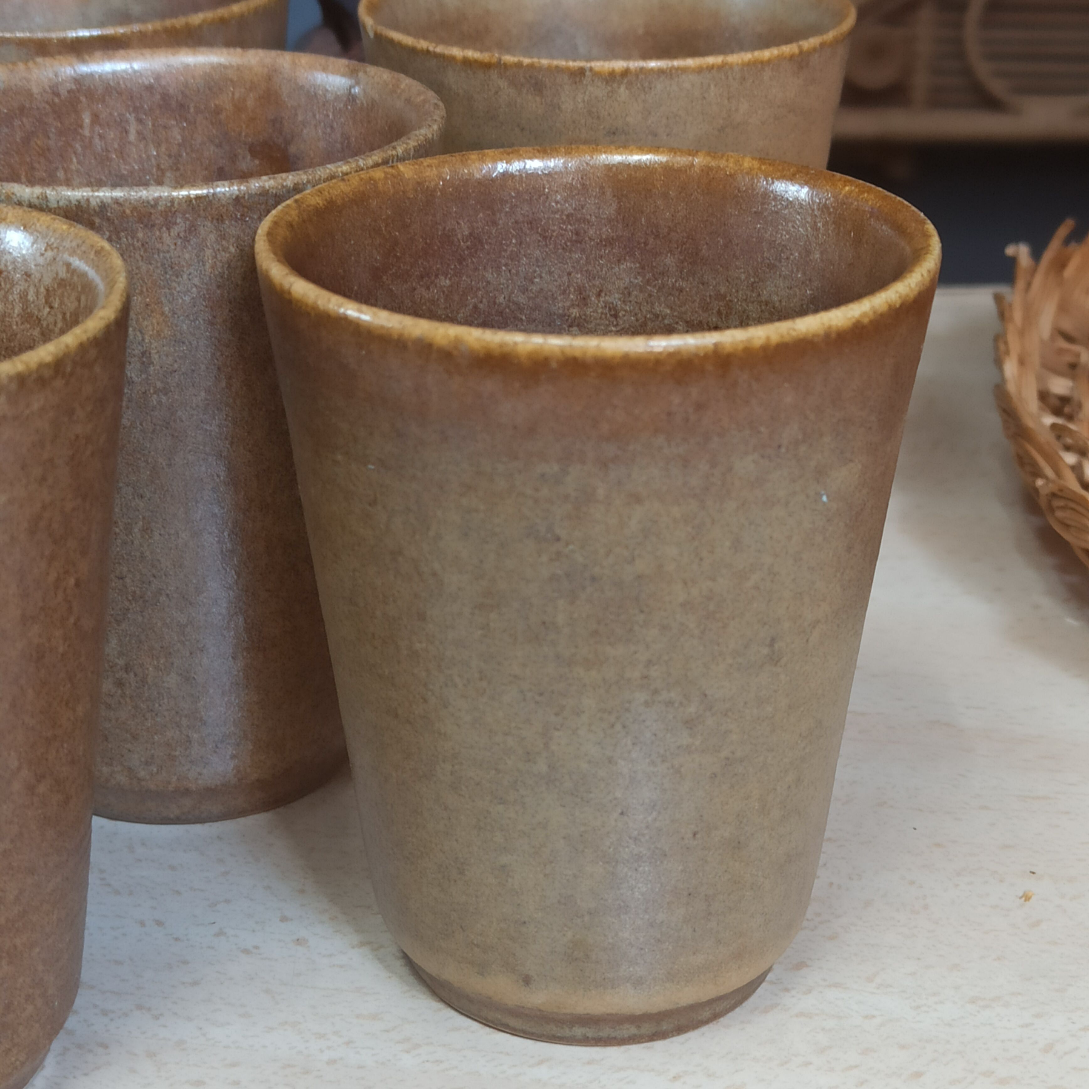 6 Cups cups in vintage Digoin sandstone