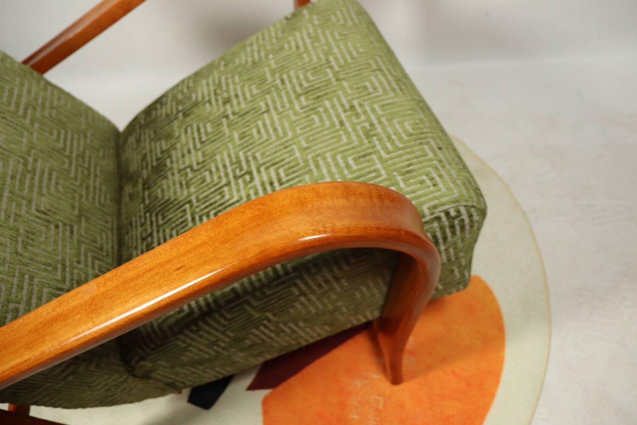 Art Deco armchair in green geometric jacquard by Kropacek Kozelek 1950
