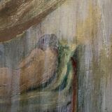 Oil on canvas signed female nude the curtain