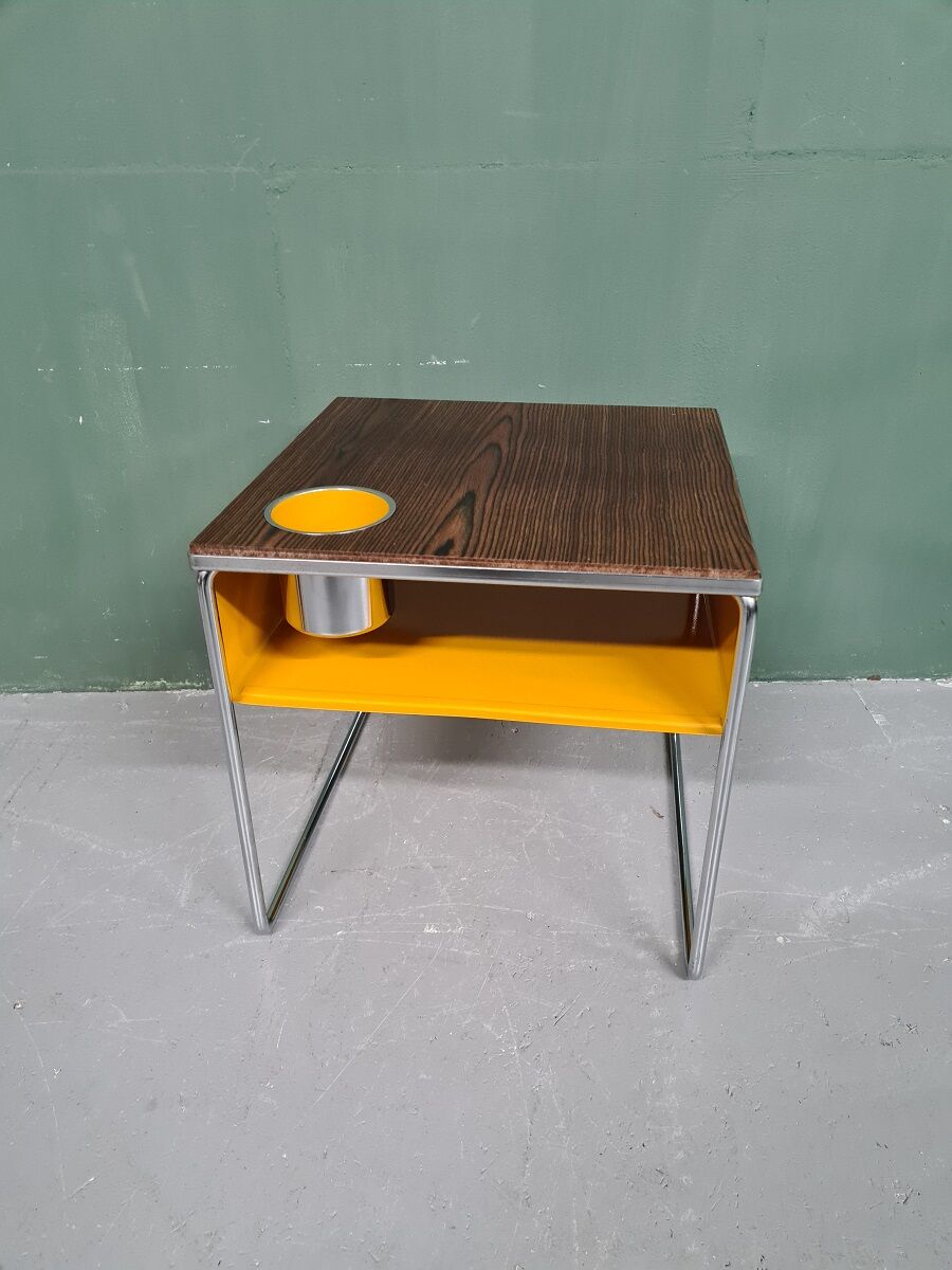 Vintage Design Wengé And Metal Side Table