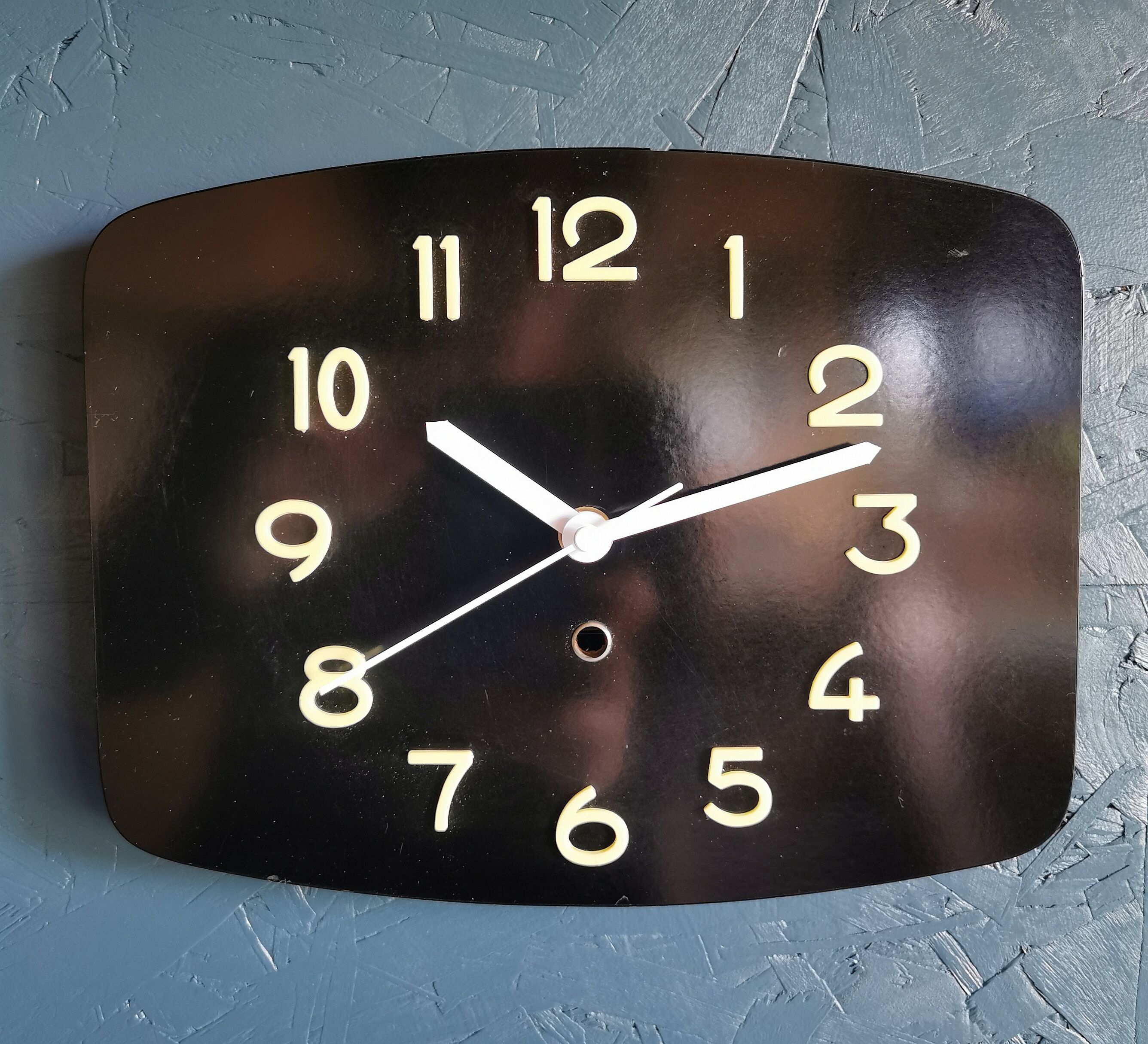 Rectangular vintage formica wall pendulum clock "Phosphorescent black"