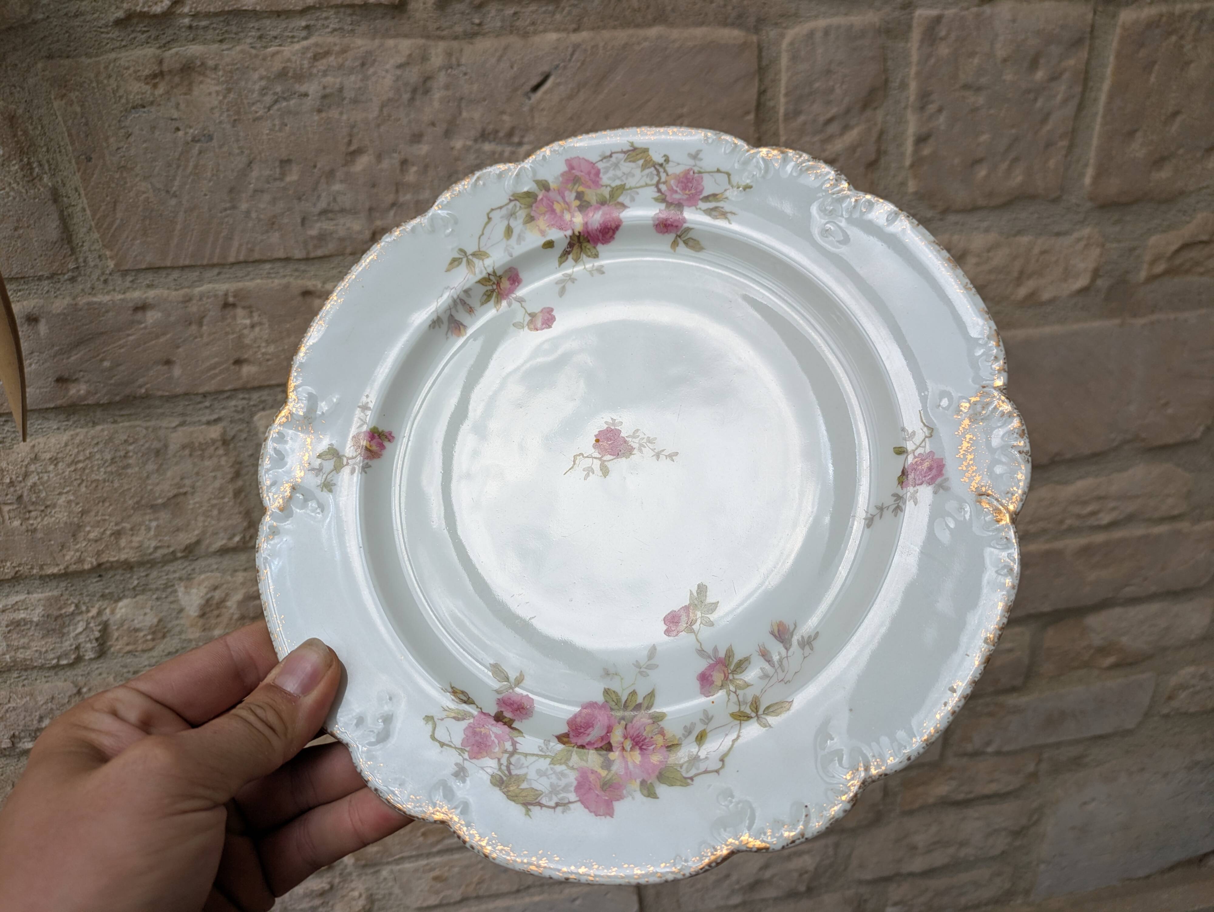 Porcelain plate with floral decoration, gilding, and relief MR France 25.5cm