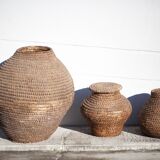 Panier ancien, bourgne paille et ronce, panier tressé avec couvercle, décoration intérieur, garde-ma