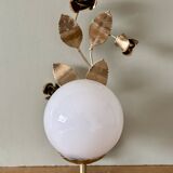 Vintage wall lamp in gold metal and white opaline