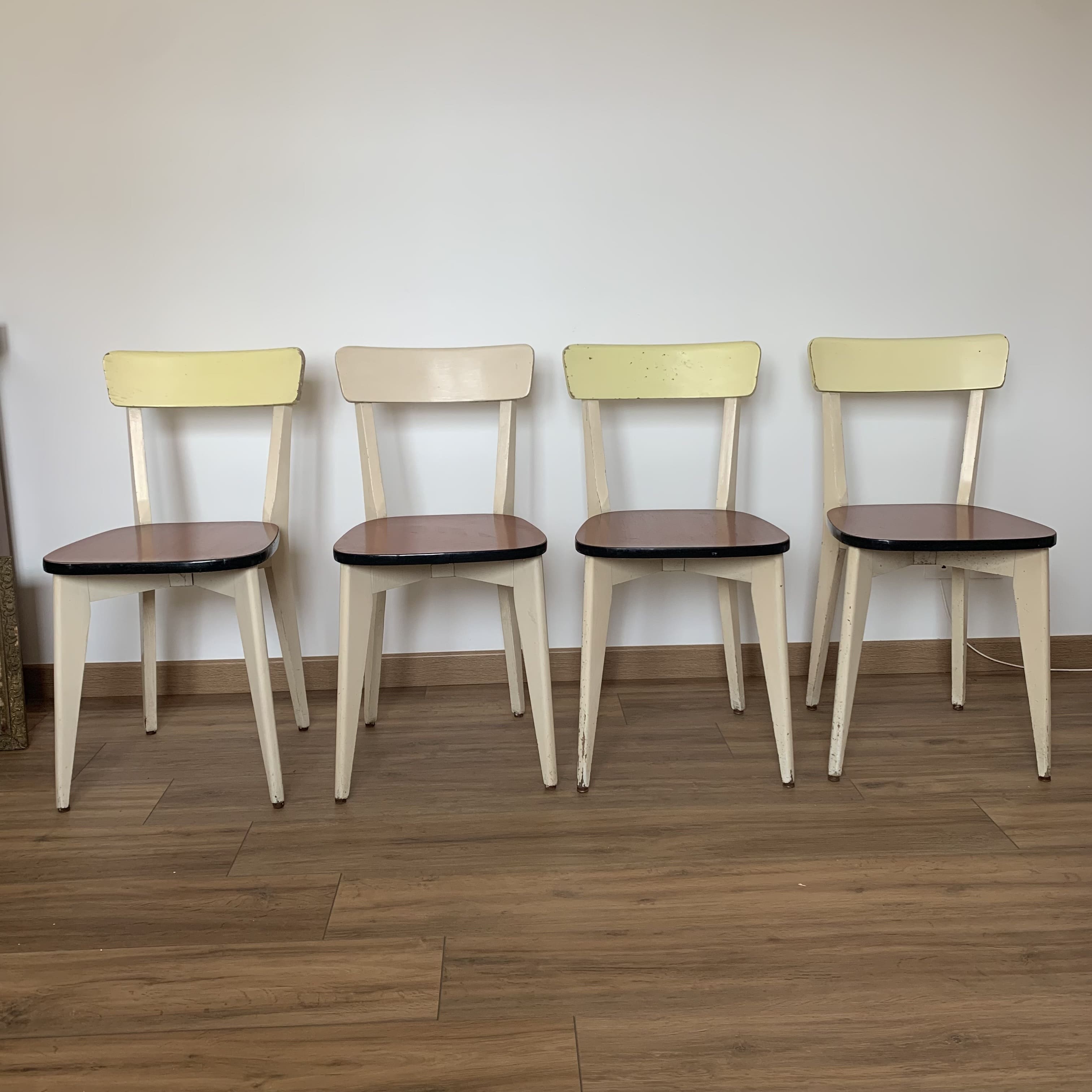4 wooden chairs and formica kitchen