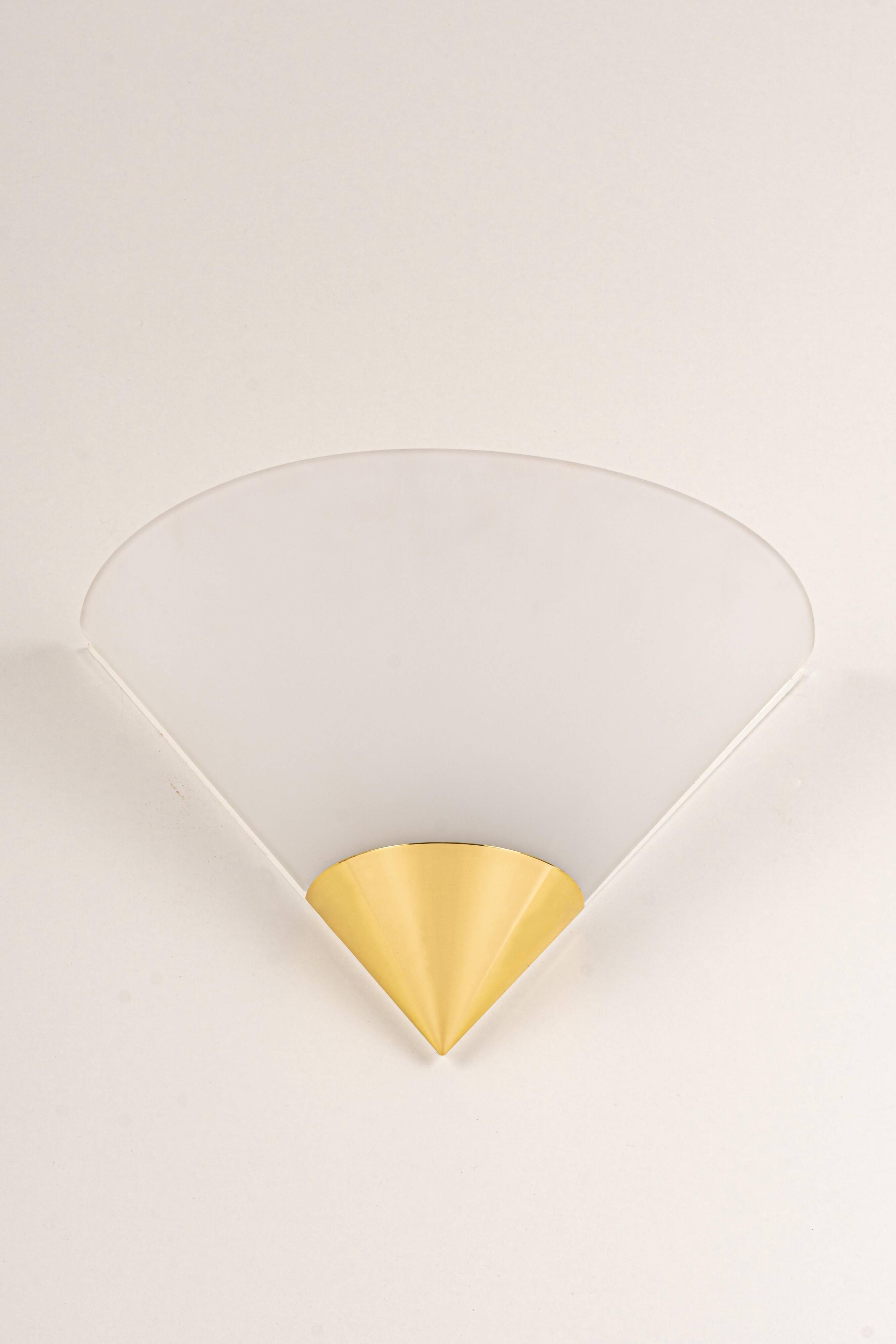 Pair of opal glass wall lights designed by Limburg, Germany.