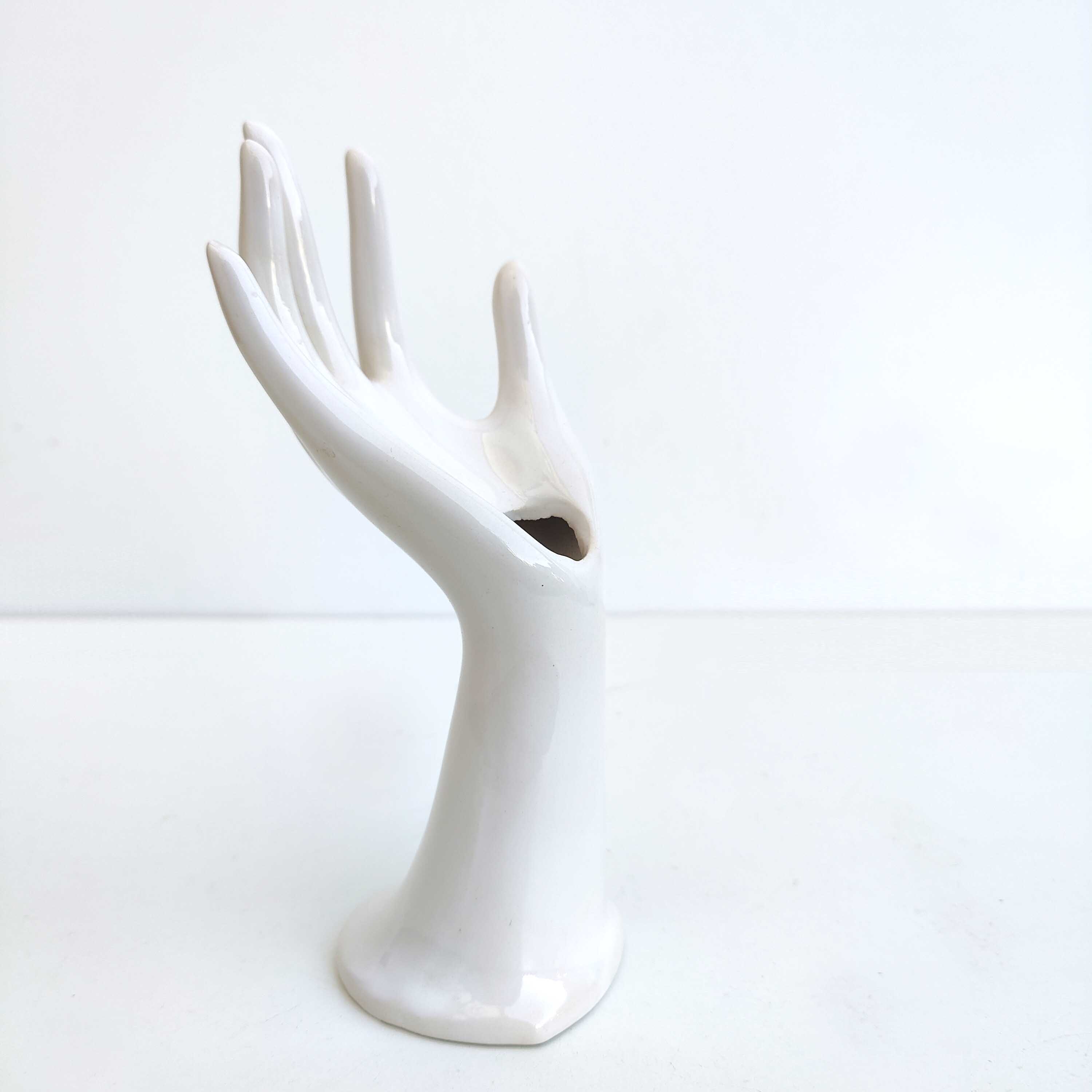 Hand ring jewelry display or vase soliflore white porcelain