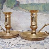 Paire de bougeoirs rat de cave en laiton