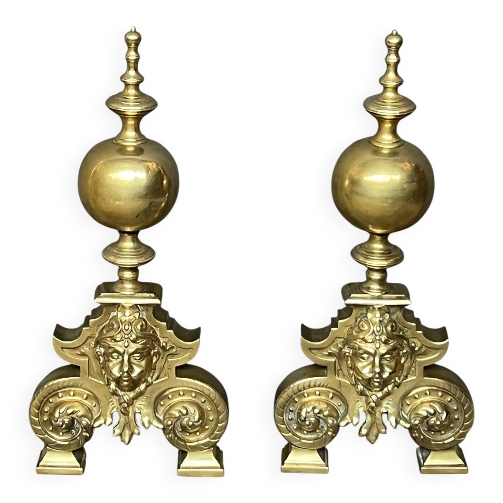 Renaissance style fireplace decorations. Solid bronze.