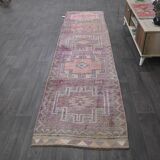Vintage Turkish wool runner rug, mauve pink tones, 83x340 cm