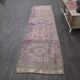 Vintage Turkish wool runner rug, mauve pink tones, 83x340 cm