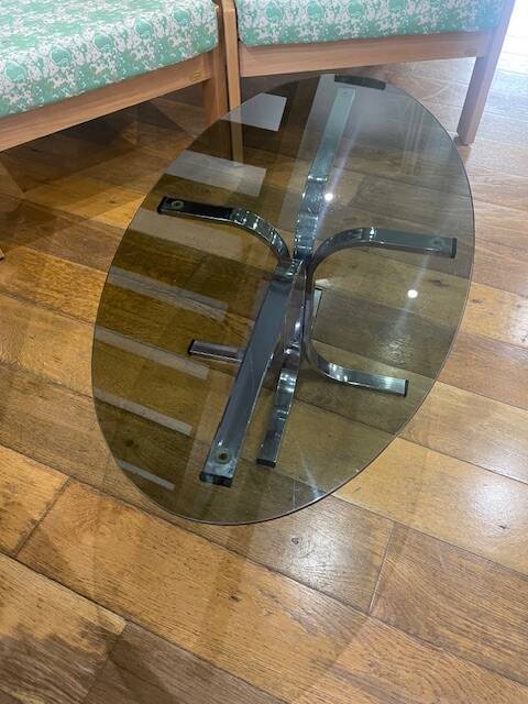 Coffee table in metal and smoked glass from the 70s