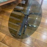 Coffee table in metal and smoked glass from the 70s