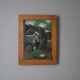 Tableau Art Naïf en bois artisanal cadre de décoration pour enfant garçon paysage de montagne