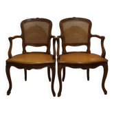 Pair of André Mailfert caned armchairs