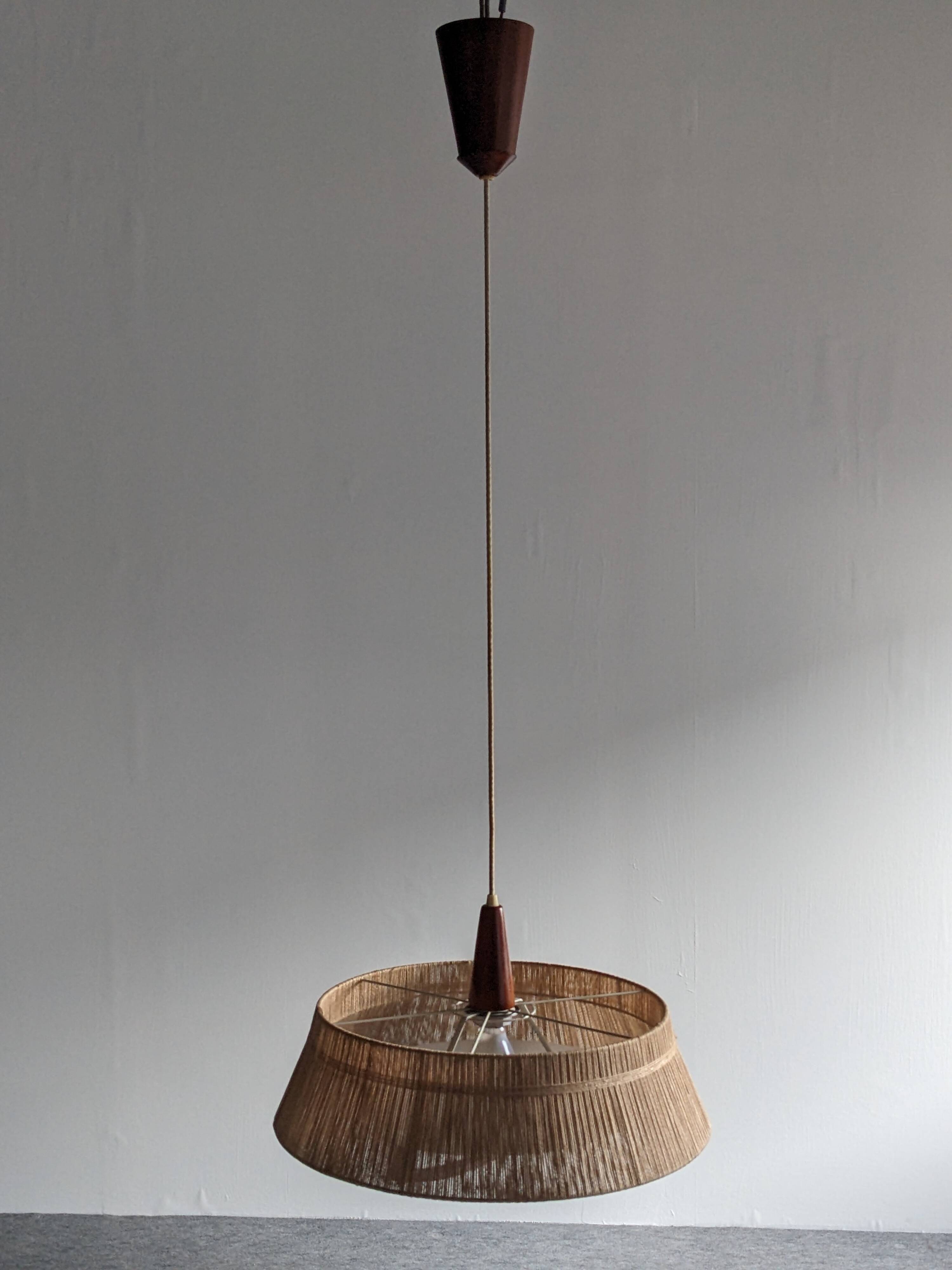 Teak and sisal pendant light from the 50s/60s by Temde Leuchten