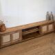 TV cabinet in raw oak and cane - sliding doors
