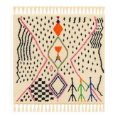 Tapis Azilal écru laine symboles colorés berbères