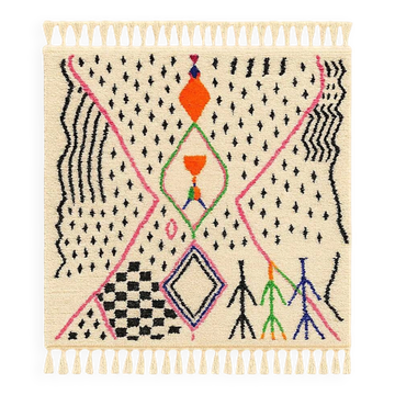 Tapis Azilal écru laine symboles colorés berbères