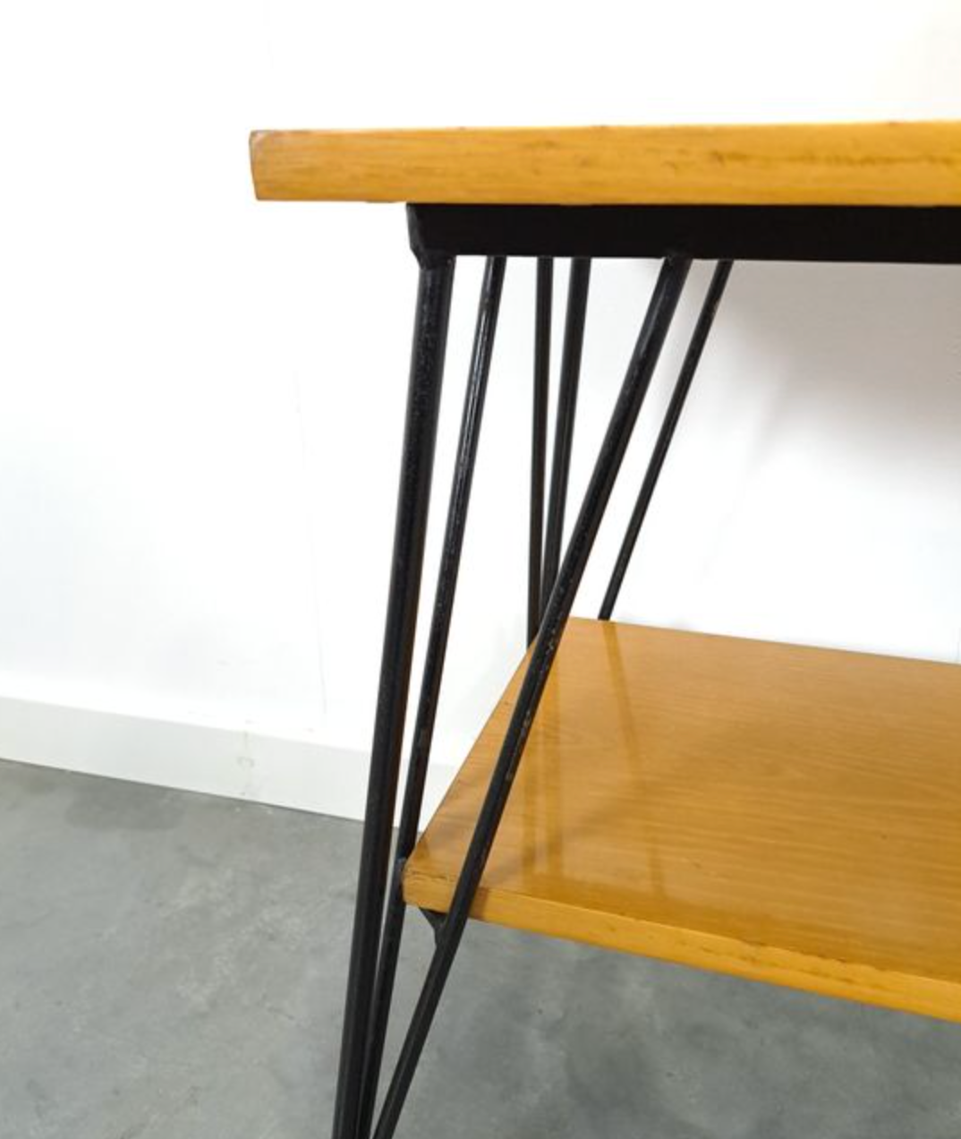 Vintage veneer table with steel legs