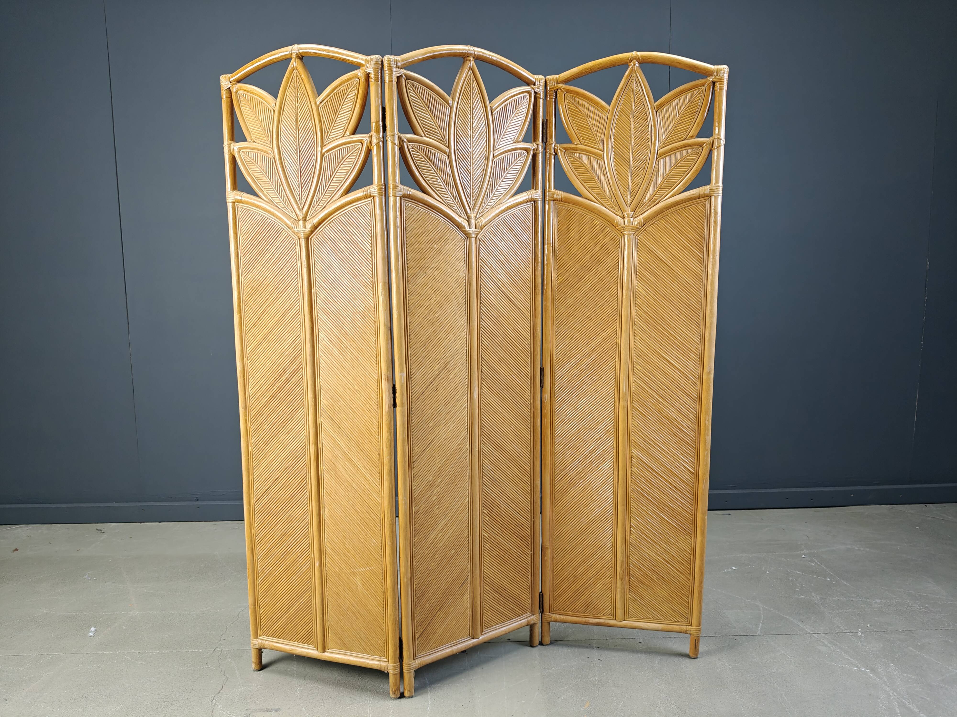 Vintage bamboo room divider or folding screen 1970s