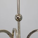 Art Deco nickel chandelier with cream glass cylinders, Czechoslovakia, 1930s