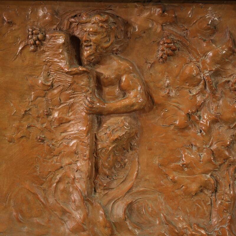 French terracotta bas-relief, Venus with Faun from 20th century