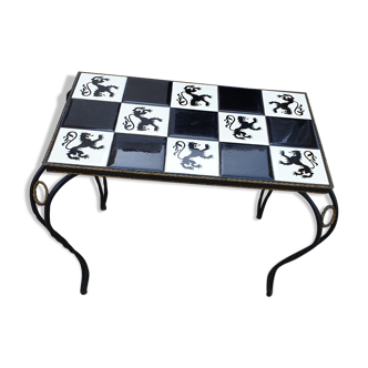 Glazed ceramic coffee table and wrought iron