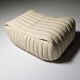 Cream leather ottoman/pouf by Annie Hieronimus for Cinna, 1970.