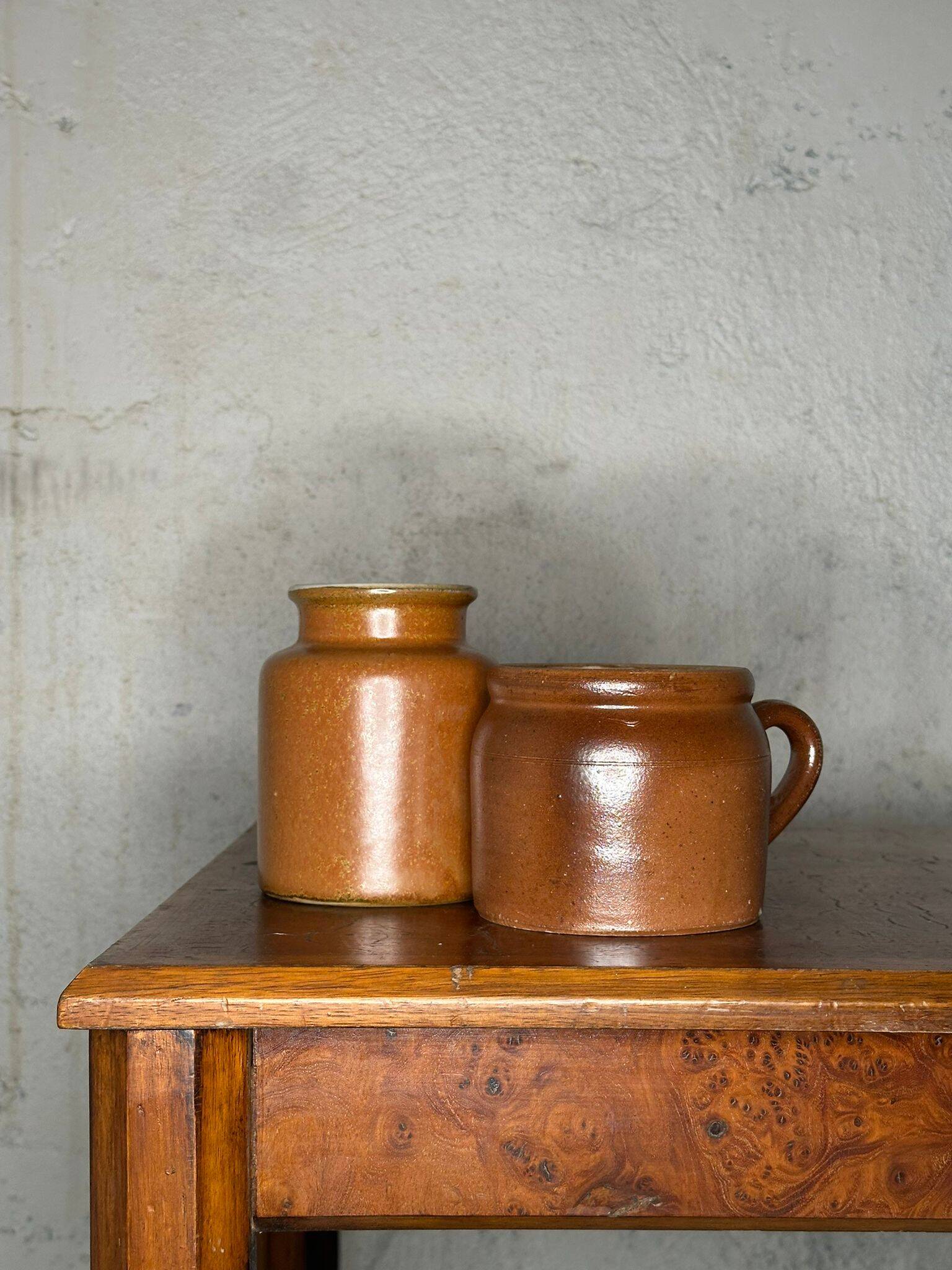 Pair of brown stoneware pots