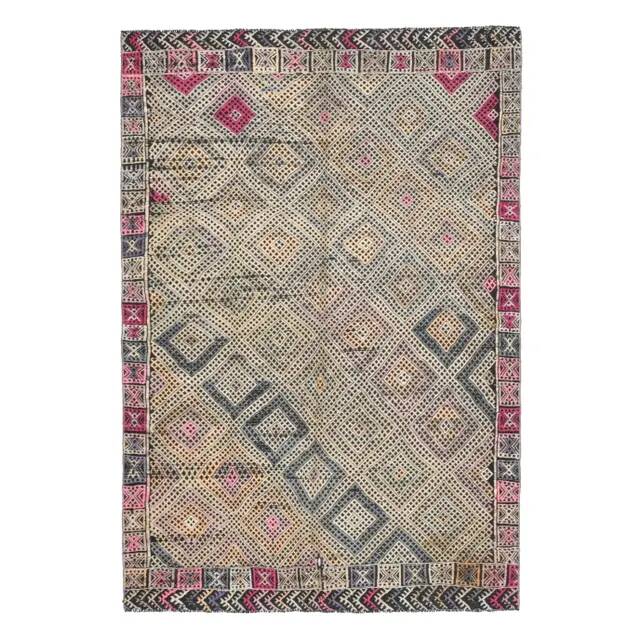 1970s Vintage Turkish Oushak Handmade Wool Cotton Gray Area Rug 158x236