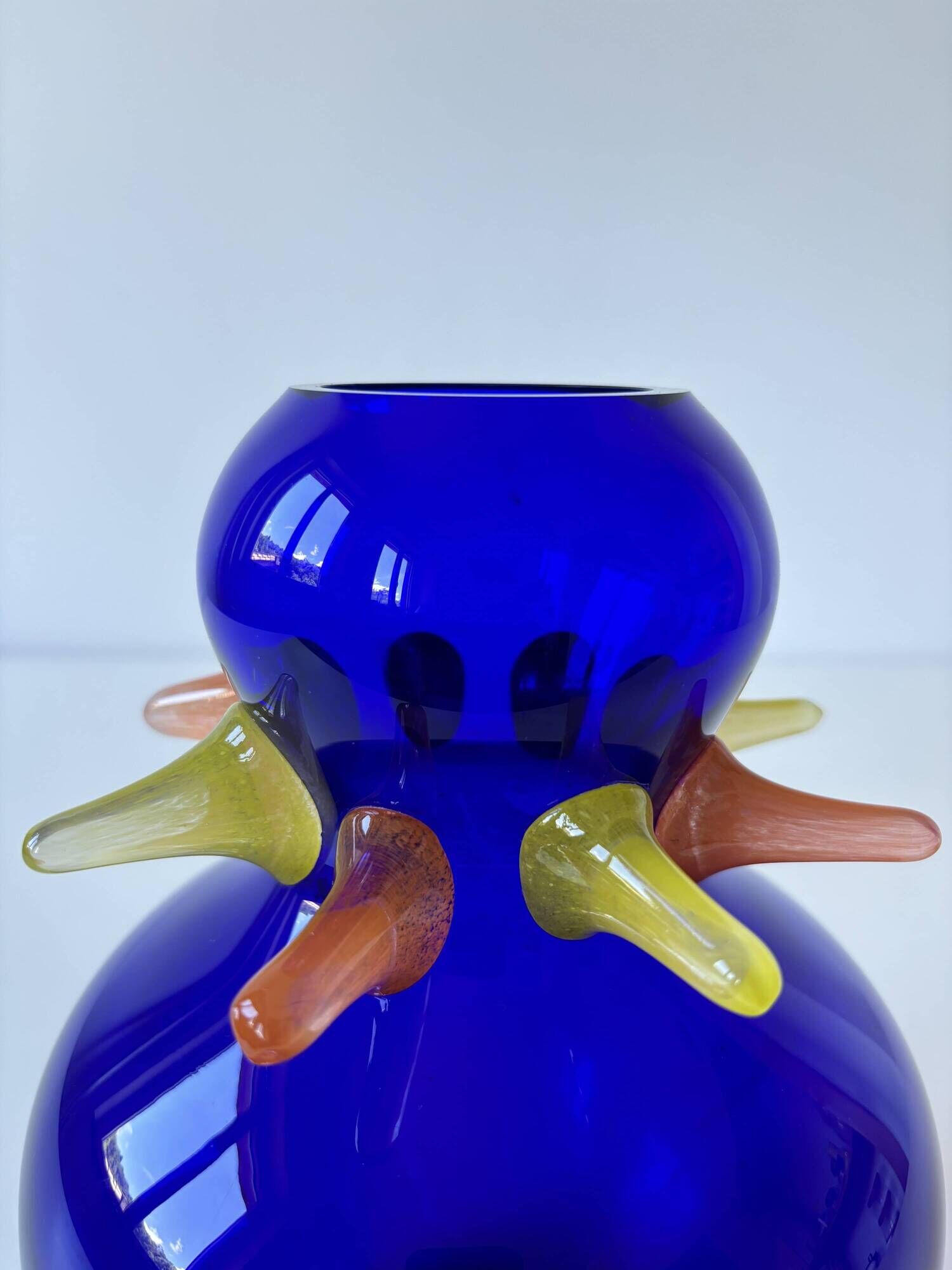 Art vase in blown glass by Jiří Šuhájek – Cobalt blue and applications a